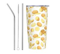 VOSERY Bouteille d'eau isotherme de 591 ml avec couvercle et paille, motif de pomme de terre de dessin animé, gobelet isotherme en acier inoxydable, tasse à café de voyage personnalisée