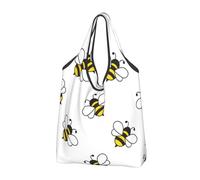 VOSERY Cartoon Bee Sacs d'épicerie réutilisables pour courses Sac fourre-tout pliable avec poignées, noir, 1 PC