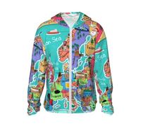 VOSERY Cartoon Map of Europe Sun Protection Zip Up Hoodie Jacket Lightweight Long Sleeve Sun Shirt for Women Men, Noir/blanc, XL