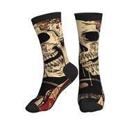 VOSERY Chaussettes gothiques à motif floral oriental avec tête de mort - Chaussettes décontractées et esthétiques pour homme et femme