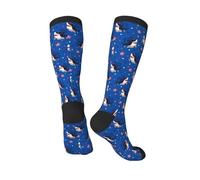 VOSERY Chaussettes hautes pour femme, motif dessin animé Happy Glasses mignon requin décontracté, chaussettes tube tendance