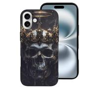 VOSERY Coque compatible avec iPhone 16 Plus - Coque de téléphone tendance douce avec tête de mort royale et couronne dorée, jolie compatible avec iPhone 16 Plus pour homme et femme