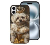 VOSERY Coque compatible avec iPhone 16 Plus - Motif chien royal en tenue royale - Coque de téléphone mignonne compatible avec iPhone 16 Plus pour homme et femme - Noir