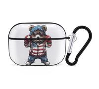 VOSERY Coque motif ours de boxe patriotique compatible avec Airpods Pro - Joli étui compatible avec Airpods Pro 2, coque en PC compatible avec Airpods Pro 2e génération avec porte-clés