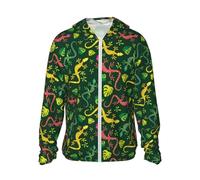 VOSERY Cute Lizard No.20070 Veste à capuche légère à manches longues avec fermeture éclair pour homme et femme, Noir/blanc, 3XL