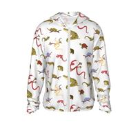 VOSERY Cute Lizard No.20183 Veste à capuche légère à manches longues avec fermeture éclair pour homme et femme, Noir/blanc, 3XL