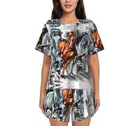 VOSERY Ensemble de pyjama 2 pièces pour femme - Quatre chevaux qui courent - Pyjama à manches courtes - Pyjama de nuit pour femme, Noir , S