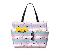 VOSERY Flamingo1 Grand sac de plage imperméable et résistant au sable - Joli sac fourre-tout de plage pour femme avec fermeture éclair