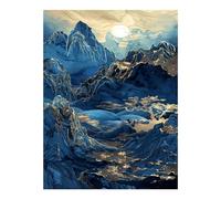 VOSERY Golden Blue Mountains Kit de peinture diamant pour adultes, kit d'art diamant pour débutants, kit d'art diamant rond 5D complet, décoration d'intérieur, 30,5 x 40,6 cm, sans cadre