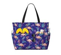 VOSERY Grand sac de plage imperméable et résistant au sable - Motif flamant rose feuilles de palmier _ B mignons sacs fourre-tout de plage pour femmes avec fermeture éclair