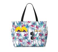 VOSERY Grand sac de plage imperméable et résistant au sable - Motif flamant rose feuilles de palmier _C mignon sac fourre-tout de plage pour femme avec fermeture éclair