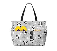 VOSERY Grand sac de plage imperméable et résistant au sable - PandasBetween Clouds and Stars Joli sac fourre-tout de plage pour femme avec fermeture éclair