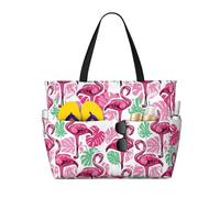 VOSERY Grand sac de plage imperméable et résistant au sable - Sac fourre-tout de plage mignon flamant rose AA pour femme avec fermeture éclair