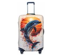 VOSERY Housse de bagage de voyage - Coucher de soleil océan aquarelle dauphin housse de protection lavable pour bagages de 45,7 à 81,3 cm, Noir/blanc, X-Large