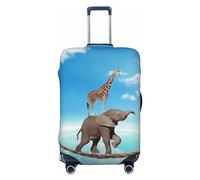 VOSERY Housse de bagage de voyage - Éléphant Girafe surmonte la peur en marchant sur une corde haute lavable Housse de protection pour valise de 45,7 à 81,3 cm, Noir/blanc, Medium