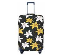 VOSERY Housse de bagage de voyage - Motif fleurs de lys jaunes et blancs lavables pour bagages de 45,7 à 81,3 cm, noir, Large