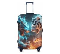 VOSERY Housse de protection pour valise - Haute élasticité Dragon bleu et tigre blanc Housse de valise pour bagages, Noir , x-large