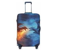 VOSERY Housse de protection pour valise, haute élasticité, motif dragon de feu rouge et bleu, noir, Medium