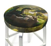VOSERY Housses de tabouret de bar rondes, 30,5 à 35,6 cm, vert forêt foncé, dragon, lavables et antidérapantes