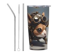 VOSERY Joli gobelet isotherme en acier inoxydable avec couvercle et paille de style Steampunk - Pilote d'écureuil - 591 ml