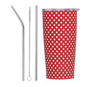 VOSERY Joli gobelet isotherme en acier inoxydable avec couvercle et paille - Motif à pois rouges - 591 ml