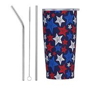 VOSERY Joli gobelet isotherme en acier inoxydable avec couvercle et paille - Motif drapeau américain - 591 ml