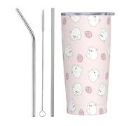 VOSERY Joli gobelet isotherme en acier inoxydable avec couvercle et paille - Motif hamster et fraise - 591 ml