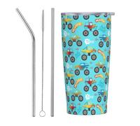VOSERY Joli gobelet isotherme en acier inoxydable avec couvercle et paille, motif monstre de dessin animé, 591 ml, tasse à café de voyage personnalisée