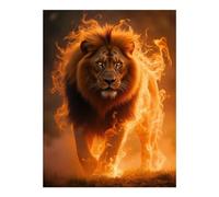 VOSERY Kit de peinture diamant 5D à faire soi-même pour adultes - Motif lion de feu majestueux - Décoration murale - Sans cadre - Pour adultes et débutants