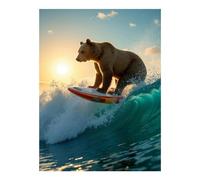 VOSERY Kit de peinture diamant 5D à faire soi-même pour adultes - Motif ours surfeur vague et coucher de soleil - Décoration murale sans cadre pour adultes débutants