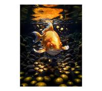 VOSERY Kit de peinture diamant Golden Koi et Treasure pour adultes, kit d'art diamant pour débutants, kit d'art diamant rond 5D, décoration d'intérieur, 30,5 x 40,6 cm, sans cadre