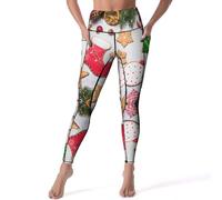 VOSERY Legging taille haute pour femme - Pantalon de yoga doux avec poches - Motif pain d'épices de Noël, Noir , XXL