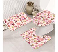 VOSERY Lot de 3 tapis de bain doux et lavables pour salle de bain, cupcakes macarons, housse d'abattant de toilette en forme de U, rose