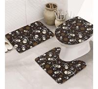 VOSERY Lot de 3 tapis de bain doux et lavables pour salle de bain, motif crânes de pirates, couverture de couvercle de toilette en forme de U, tapis de douche absorbant pour salle de bain et toilettes