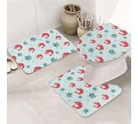 VOSERY Lot de 3 tapis de bain doux et lavables pour salle de bain, tapis de bain absorbant en forme de U avec motif crevettes rouges, herbe verte, tapis de bain pour salle de bain et toilettes