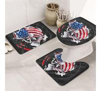 VOSERY Lot de 3 tapis de salle de bain 80 x 50,8 cm - Motif achigan à grande bouche aux États-Unis - Joli tapis de salle de bain et couvercle de toilette pour salle de bain et toilettes