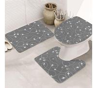 VOSERY Lot de 3 tapis de salle de bain 80 x 50,8 cm - Motif itinéraires d'avion autour du monde - Joli tapis de salle de bain et couvercle de toilette pour salle de bain et toilettes