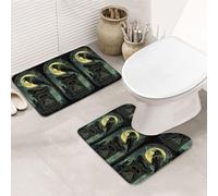 VOSERY Lot de 3 tapis de salle de bain absorbants, antidérapants, lavables en forme de U, motif corbeau et lune, décoration de salle de bain