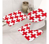 VOSERY Lot de 3 tapis de salle de bain absorbants, antidérapants, lavables en forme de U, motif croix rouge 1, décoration de salle de bain