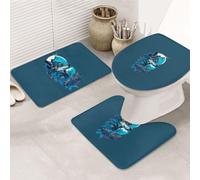 VOSERY Lot de 3 tapis de salle de bain absorbants, antidérapants, lavables en forme de U, motif feuille d'iceberg, loup, décoration de salle de bain