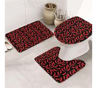 VOSERY Lot de 3 tapis de salle de bain avec housse pour abattant de toilettes, 80 x 50,8 cm, rouge et poivre, noir