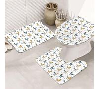 VOSERY Lot de 3 tapis de salle de bain, doux et lavables pour salle de bain, housse de couvercle de toilette en forme de coq de ferme, tapis de douche absorbant pour salle de bain et toilettes