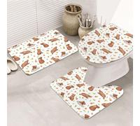 VOSERY Lot de 3 tapis de salle de bain - Imprimé mandarine Capybara - Tapis de salle de bain absorbant, antidérapant, housse pour abattant de toilettes, tapis lavable en forme de U, décoration de