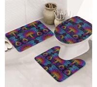 VOSERY Lot de 3 tapis de salle de bain - Motif mandalas indiens et libellules - Tapis de salle de bain absorbant, antidérapant, housse pour abattant de toilettes, tapis lavable en forme de U