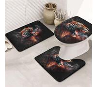 VOSERY Lot de 3 tapis de salle de bain - Tapis de salle de bain absorbant, antidérapant, housse pour abattant de toilettes, tapis en forme de U lavable, décoration de salle de bain