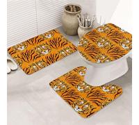 VOSERY Lot de 3 tapis de salle de bain - Tapis de salle de bain absorbant antidérapant, housse pour abattant de toilettes, tapis en forme de U lavable, décoration de salle de bain