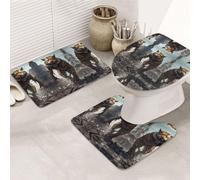 VOSERY Lot de 3 tapis de salle de bain - Tapis de salle de bain absorbant et antidérapant en forme de U lavable en forme de ruines et tigre