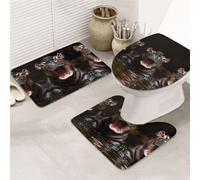 VOSERY Lot de 3 tapis de salle de bain - Tapis de salle de bain en forme d'hippopotame ludique, antidérapant, antidérapant, lavable en forme de U, décoration de salle de bain