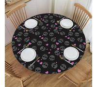 VOSERY Nappe ronde avec tête de mort - Élastique - Pour intérieur et extérieur - Convient aux tables rondes jusqu'à 101,6 cm à 127 cm de diamètre