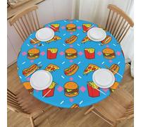 VOSERY Nappe ronde mignonne, frites, hamburger, pizza, nappe ronde élastique extensible pour extérieur et intérieur, nappe ronde pour tables rondes jusqu'à 101,6 cm à 127 cm de diamètre